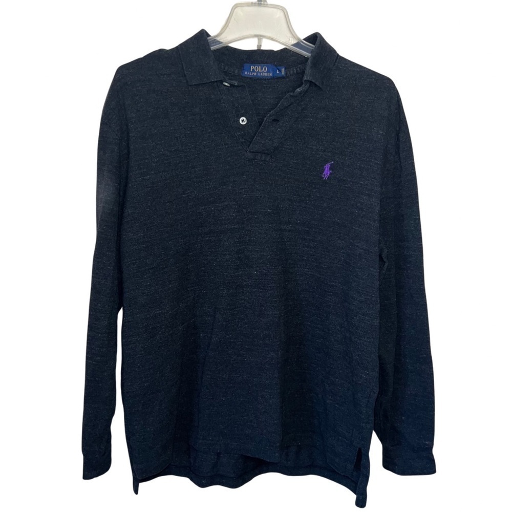Polo Ralph Lauren Mens Long Sleeved Polo Shirt  Charcoal Heather Cotton Size Lg